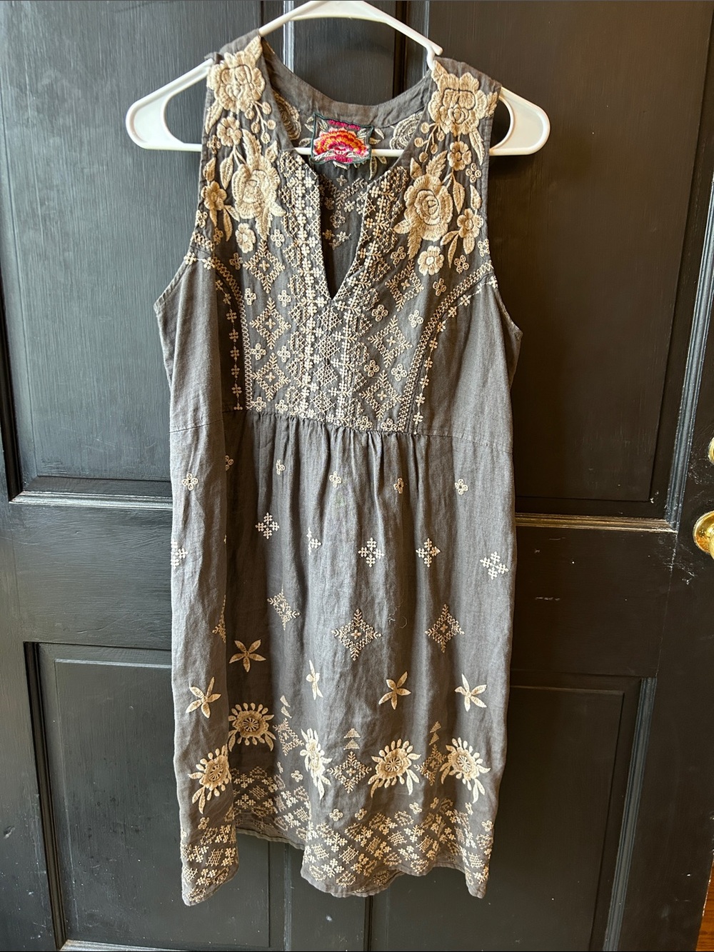 Johnny Was charcoal gray sleeveless embroidered cotton dress - Picture 1 of 9